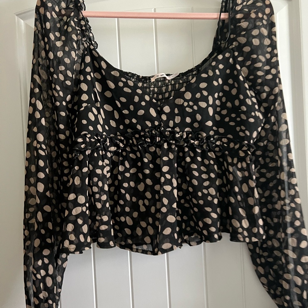 Chic Black and Cream Polka Dot Women's Top